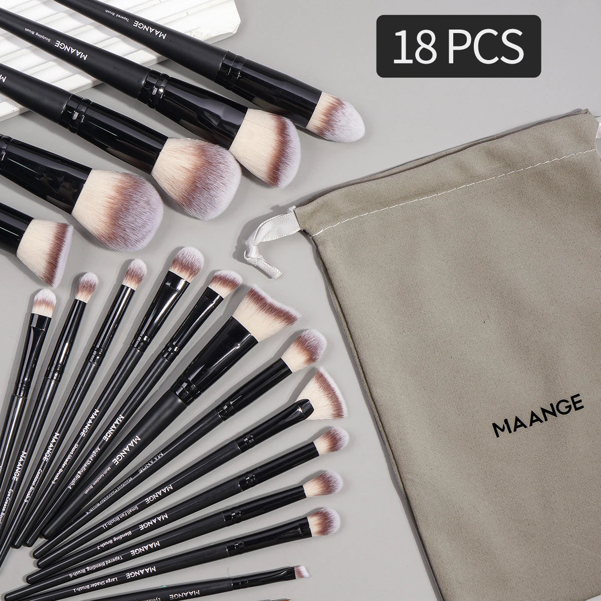 MAANGE ensemble de pinceaux de maquillage professionnel 18 pièces Premium fond de teint synthétique poudre correcteurs fards à paupières pinceaux de maquillage avec sac - Lencensa 