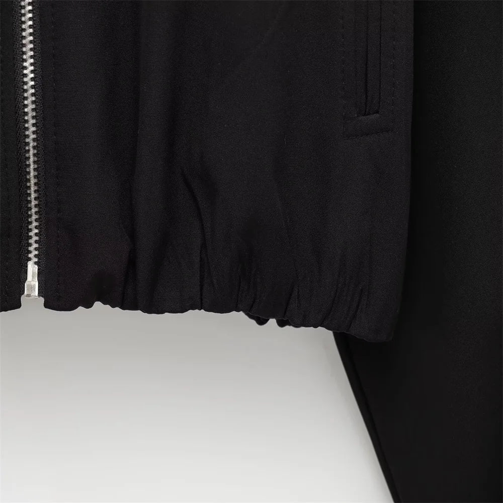 Veste Courte Femme Noire avec Col - Blouson Fermeture Éclair