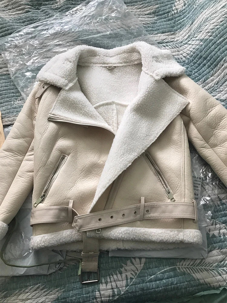 Manteau Hiver Premium Femme - Veste Cuir Fourrure Mouton Haute Qualité