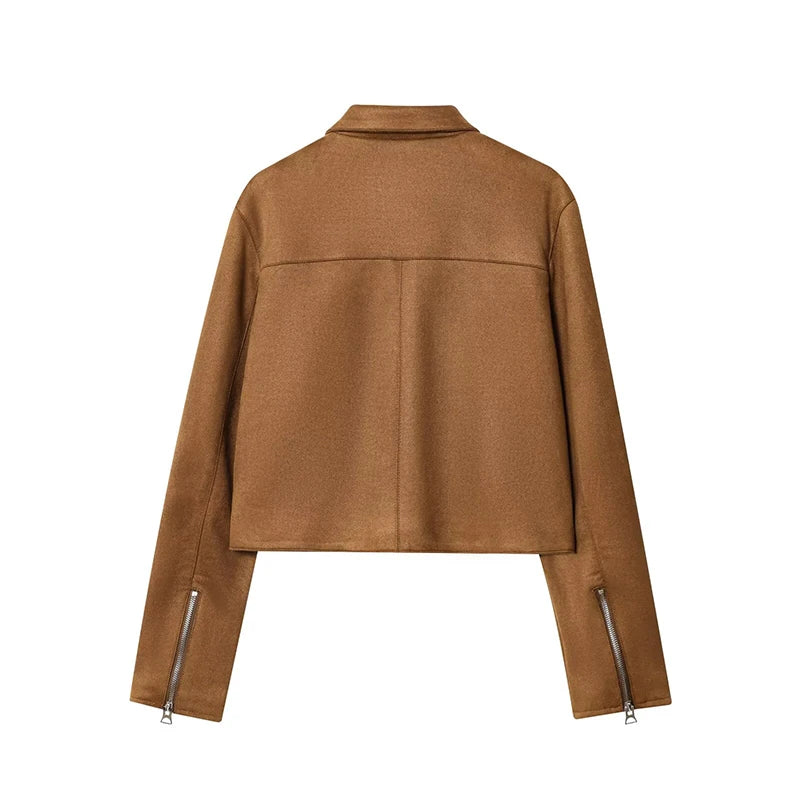 RAFZNB  lencensa femmes vestes courtes manteaux automne hiver mode fermeture éclair décoration à manches longues manteaux Streetwear vêtements de dessus pour femmes hauts