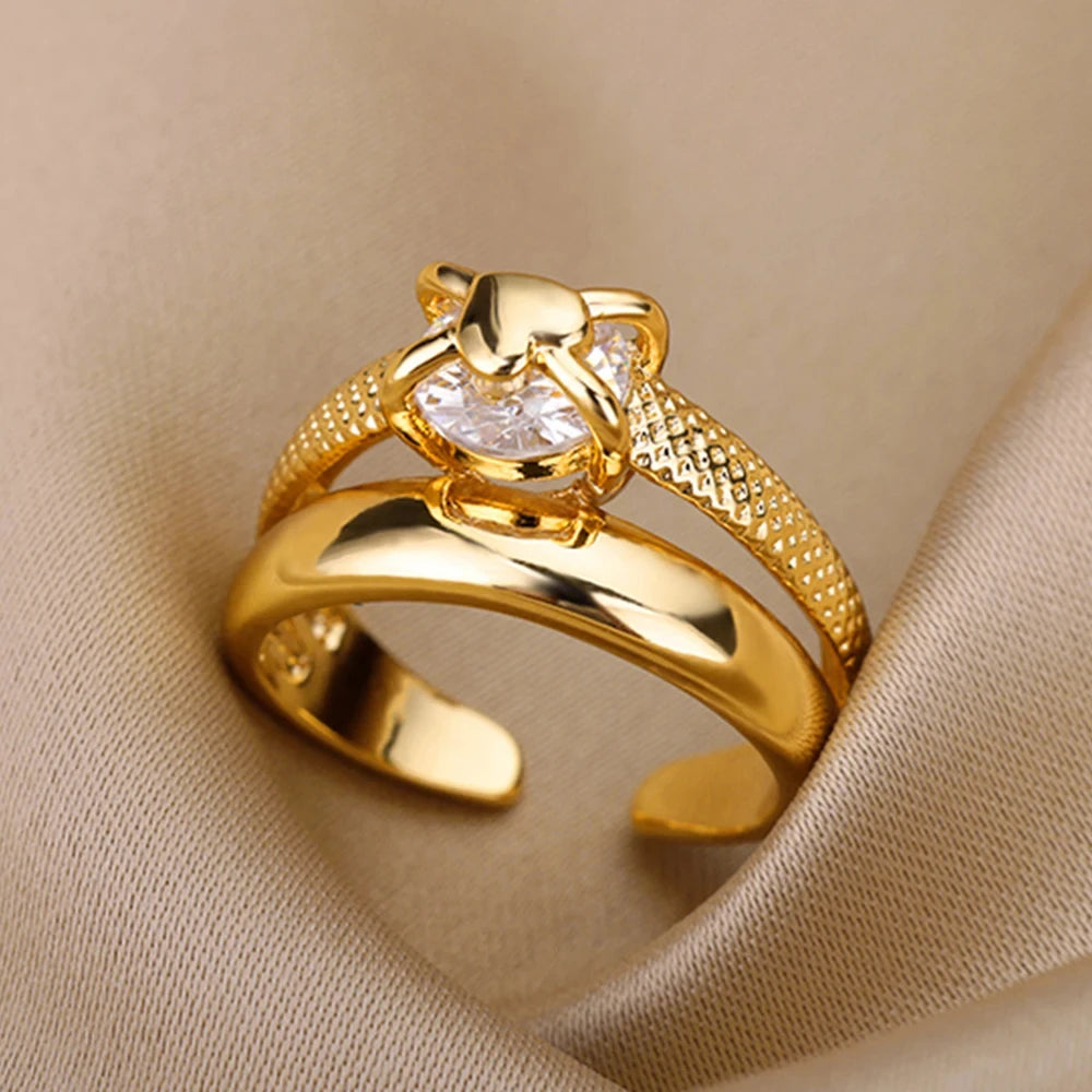 Bagues géométriques en acier inoxydable et Zircon pour femmes, bijoux de luxe, mauvais œil, couleur or, réglables, tendance, cadeau esthétique de mariage