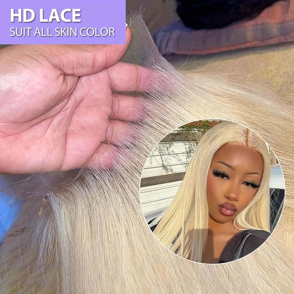 Perruque Lace Frontal Wig 100% naturelle brésilienne, cheveux lisses, blond 613, 13x4, 13x6, HD, transparente, pre-plucked, pour femmes