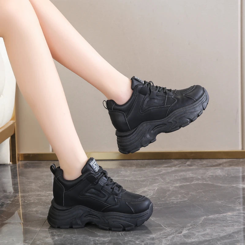 Baskets Femme Plateforme Blanches - Chaussures Sport à Lacets