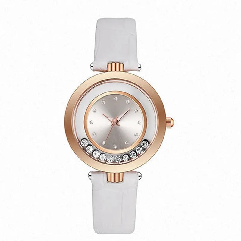 Montre à Quartz Analogique avec Ceinture en Cuir et Diamant pour Femme, Accessoire de Luxe