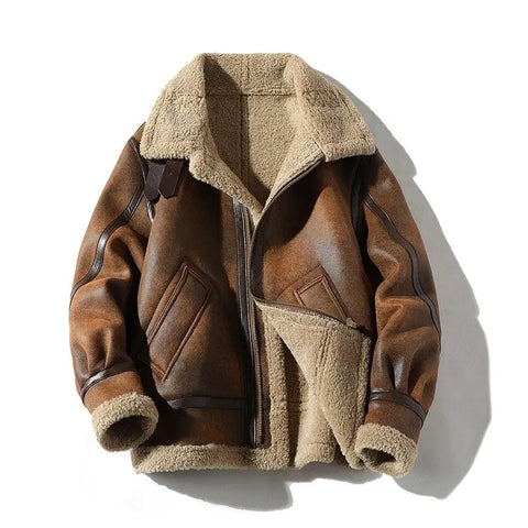 Veste Daim Premium Lencensa - Hiver Fausse Peau Mouton Moto - Qualité Exceptionnelle Vintage