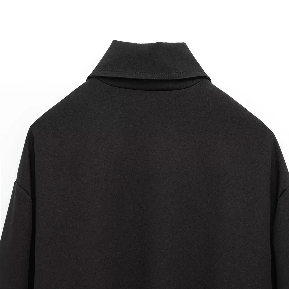 Veste Courte Femme Noire avec Col - Blouson Fermeture Éclair