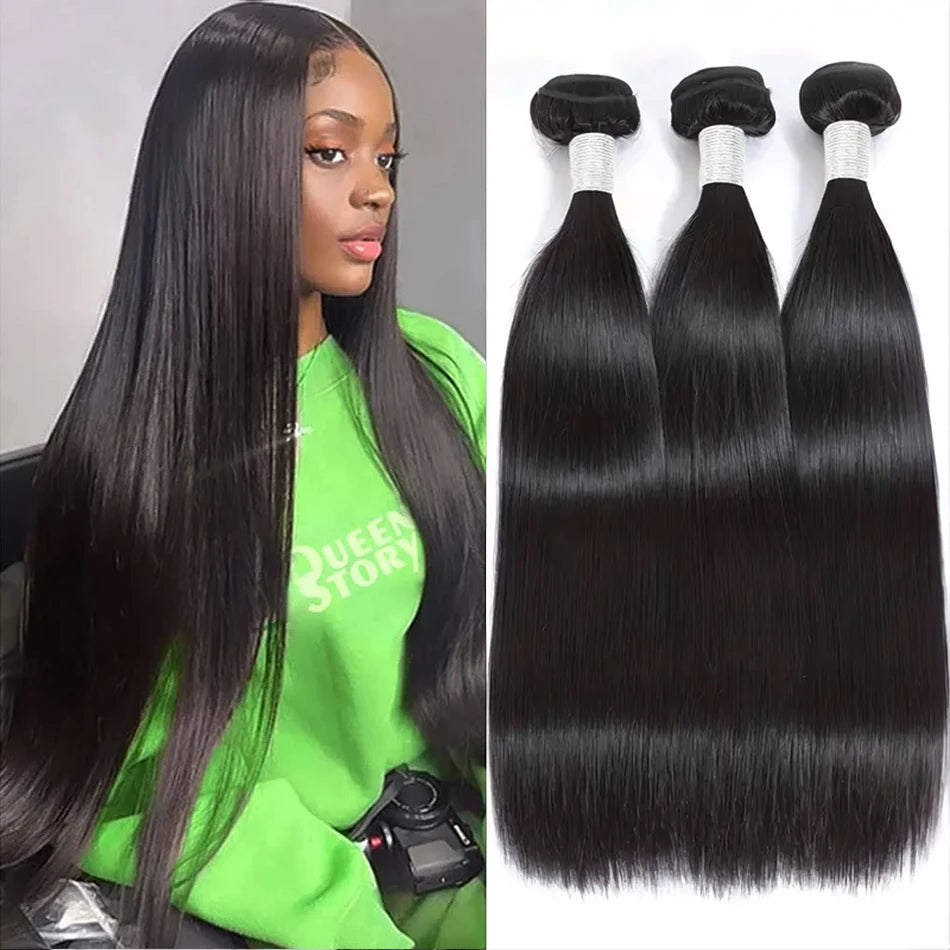 Paquets péruviens de cheveux humains droits d'os affaire des Extensions de cheveux vierges non transformés longs épais pas cher tissage de cheveux brésiliens naturel