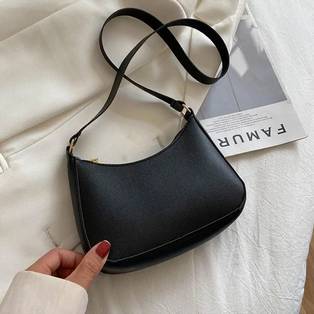 Nouveaux sacs à main de mode pour femmes rétro couleur unie en cuir PU épaule sous les bras sac décontracté femmes Hobos sacs à main sac à main femme - Lencensa 