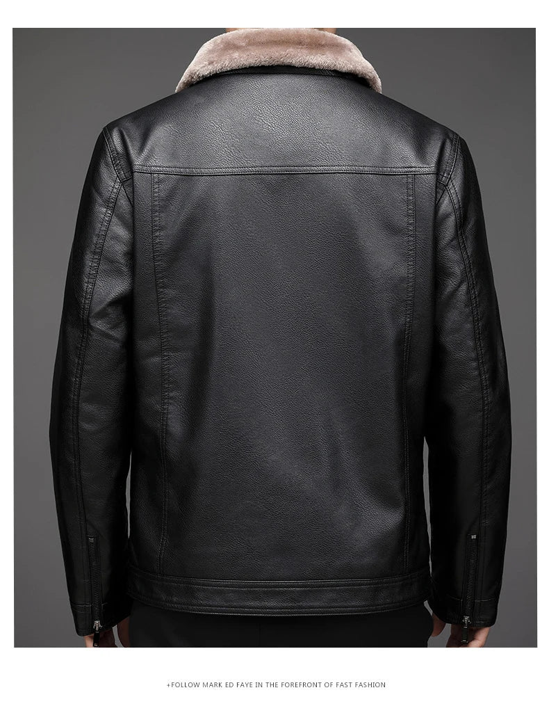 Veste Motard Lencensa - Cuir PU Vintage Doublure Velours Homme Automne