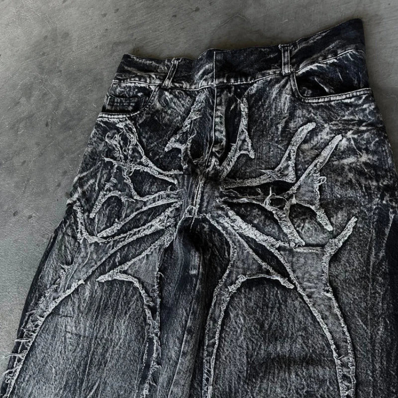 Lencensa - Jean Y2K Phantom Premium | Streetwear Gothique Brodé de Qualité Supérieure