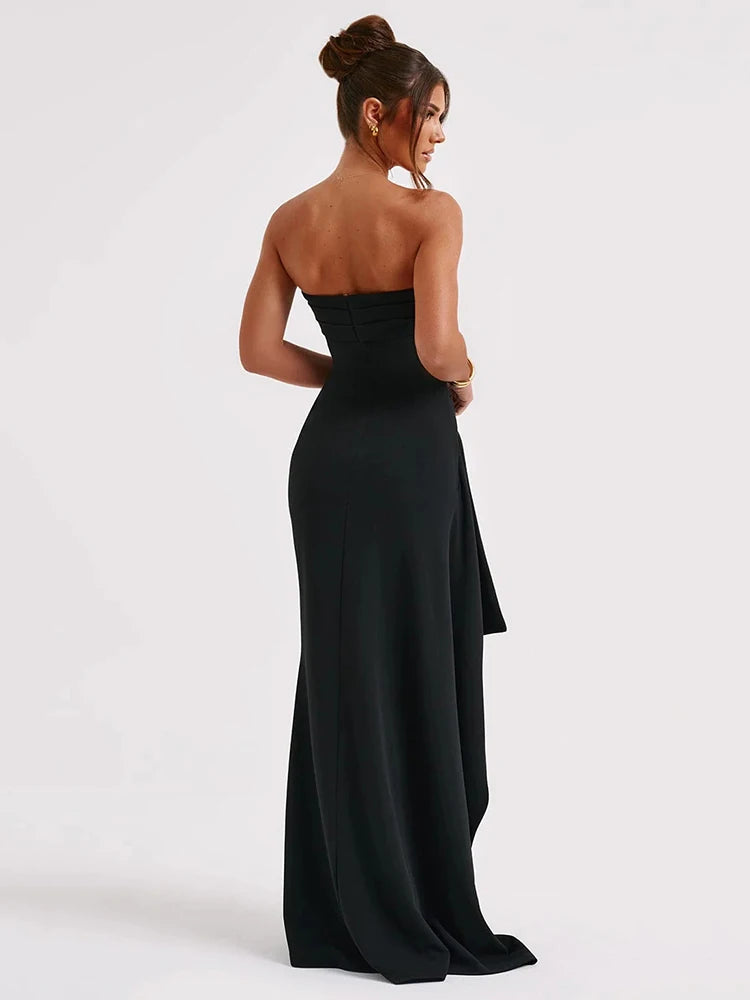 Mozision – robe longue noire sans bretelles, dos nu, fente haute, épaules dénudées, sans manches, moulante, tenue de soirée en boîte de nuit