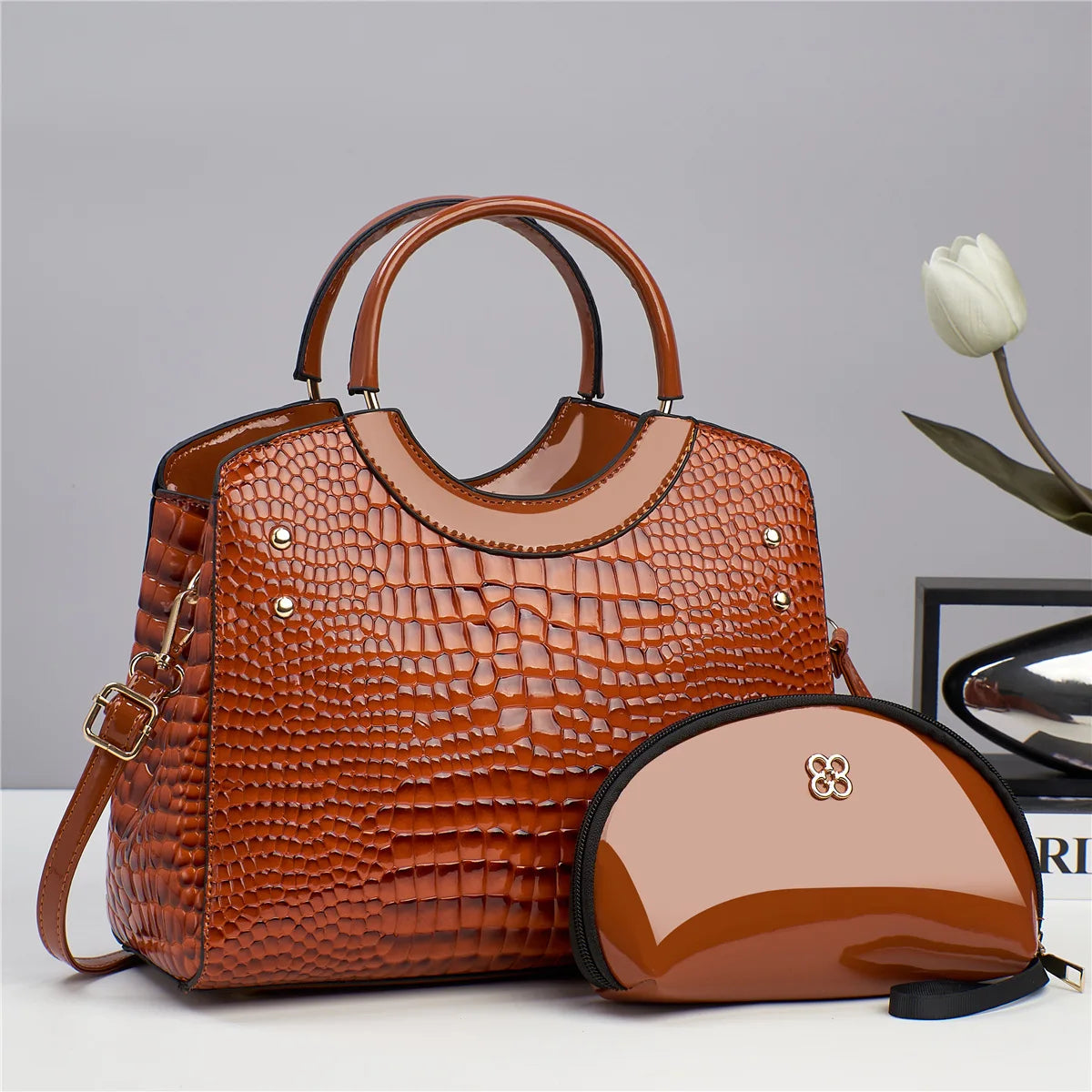 Sac à main décontracté en cuir brillant pour femmes, fourre-tout de luxe de styliste, grande capacité, sacs de marque pour dames