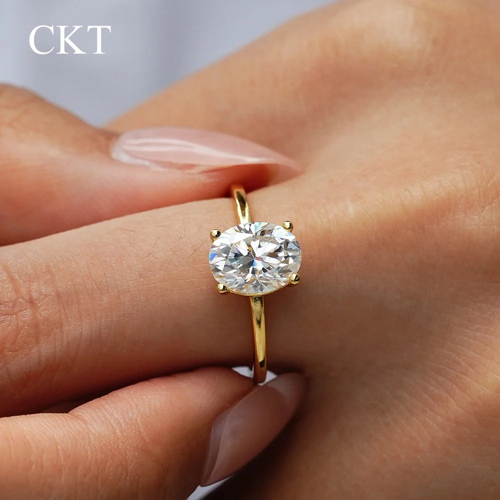 Bague Ovale Or 18K Moissanite 2ct - Sertissage 4 Griffes Premium