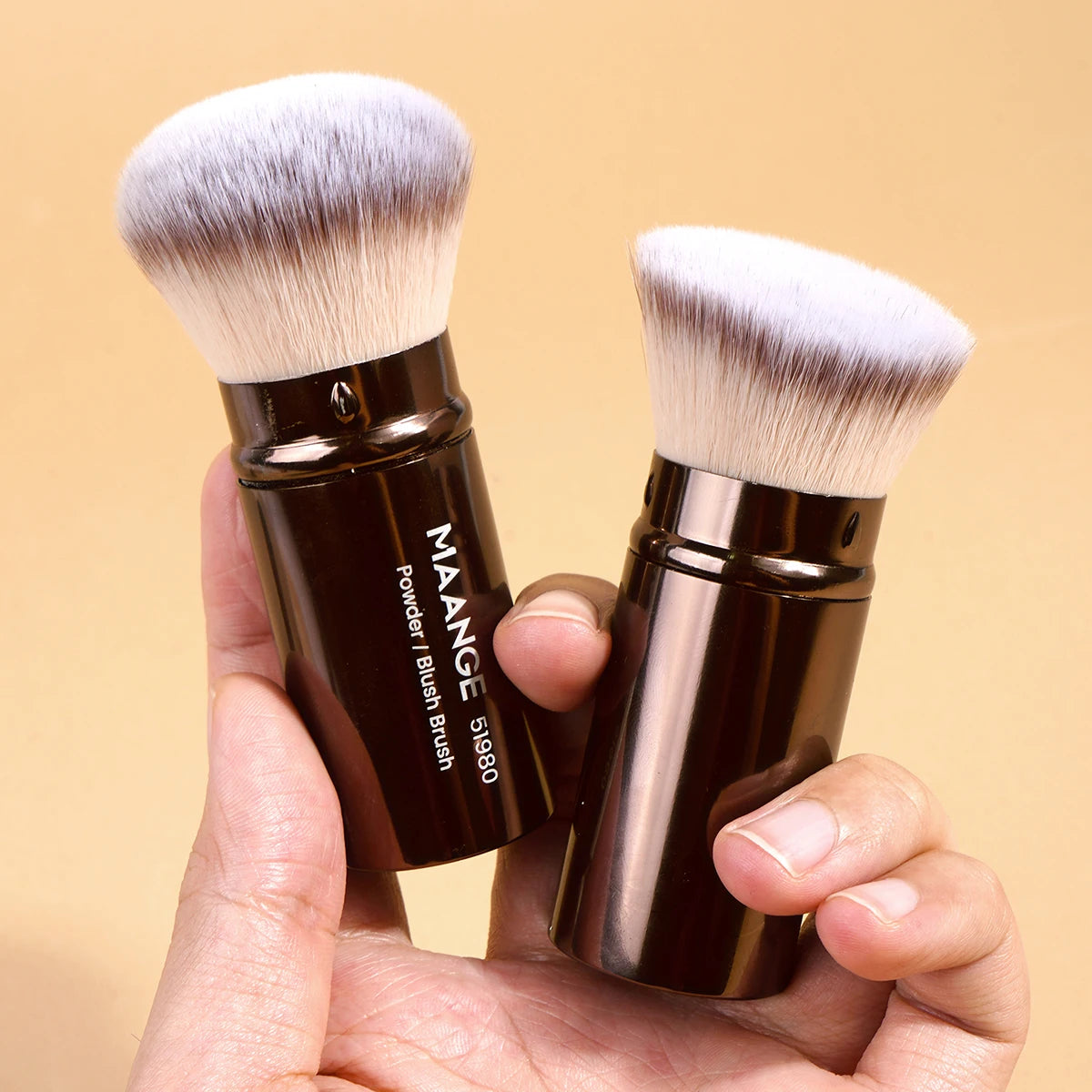 MAANGE 2 pièces pinceau de maquillage de fond de teint rétractable pinceau Kabuki plat/Angle pour poudre Blush bronzant correcteur outils de maquillage portables - Lencensa 