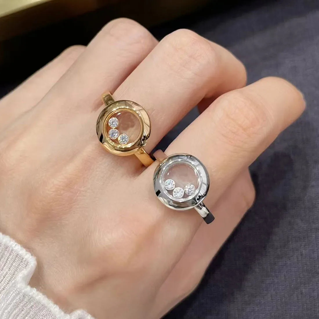 Bague Zircone Mobile Femme - Pierre Qui Bouge Haute Qualité