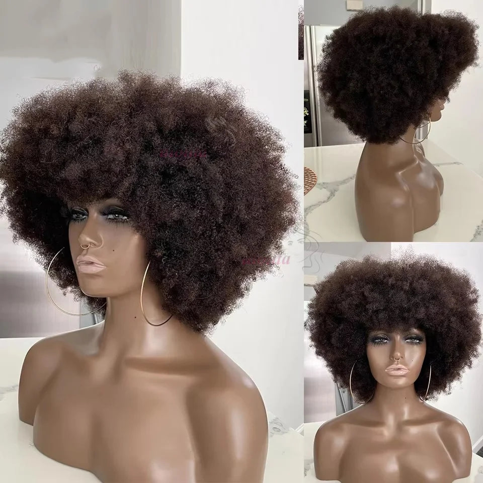 Cheveux péruviens Pixie court Afro crépus bouclés Bob coupe rebondissant pas cher pleine Machine faite perruques de cheveux humains pour les femmes noires sans colle Remy