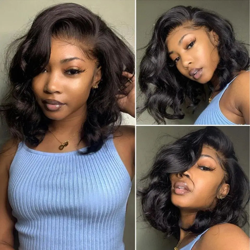 Perruque Bob Lace Front Wig Body Wave Naturelle, Cheveux Courts, 13x4, Transparent, En Solde, Pour Femme