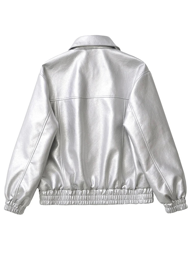 Ailegogo streetwear femmes Vintage Loose court pu faux cuir veste printemps automne femmes zip manteau Vintage moto vélo manteau