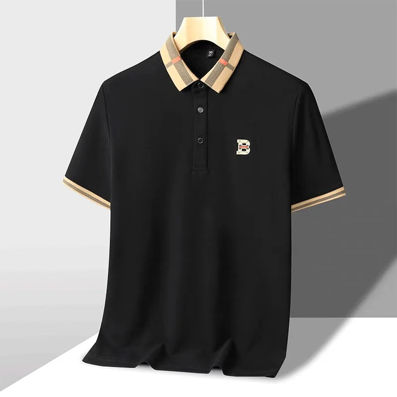 Marque de luxe logo polo à manches courtes hommes été nouveau haut de gamme en soie coton respirant Paul T-shirt mode décontracté vêtements pour hommes - Lencensa 