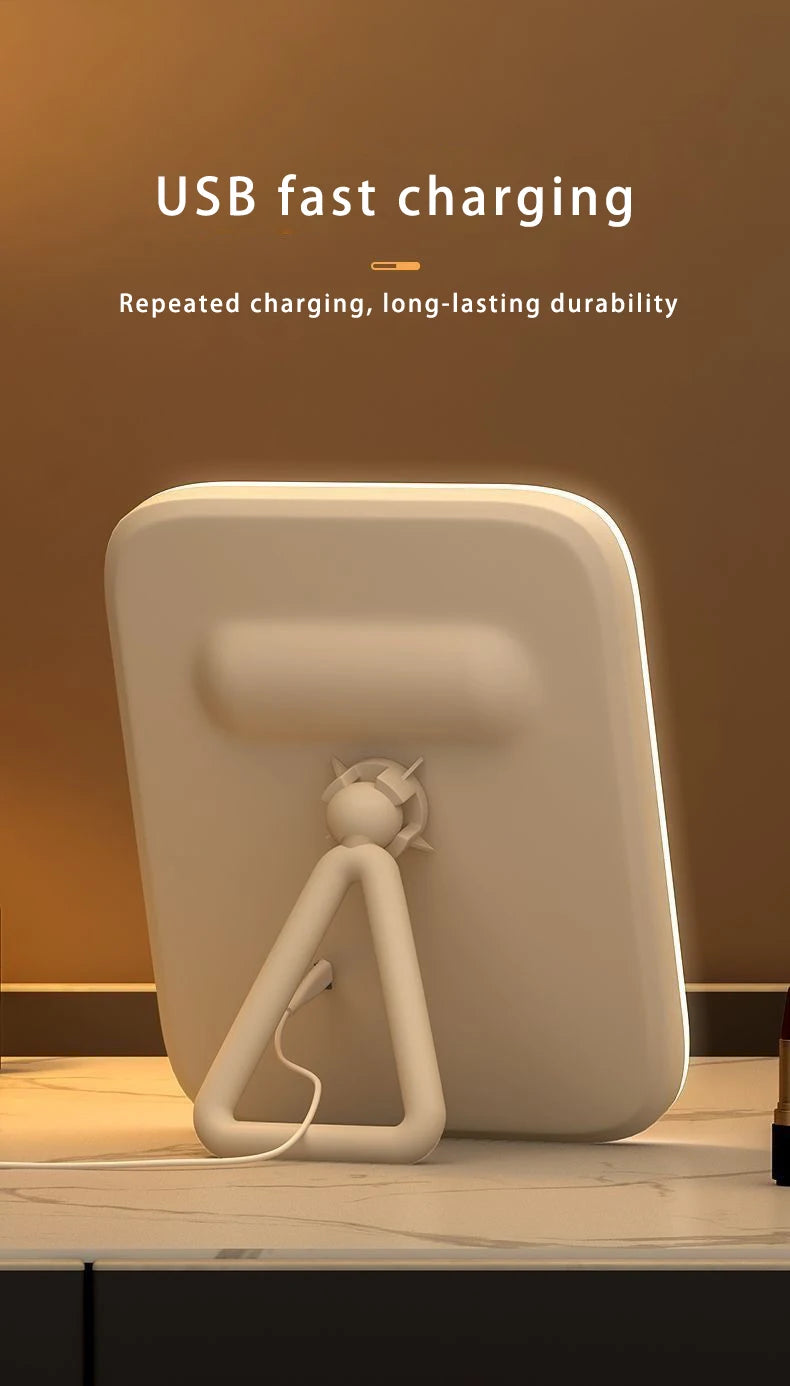 Miroir de maquillage portable, lumière de couleur réglable, lumière de maquillage, lampe de miroir sans fil, lampe de remplissage, Rotation rechargeable - Lencensa 