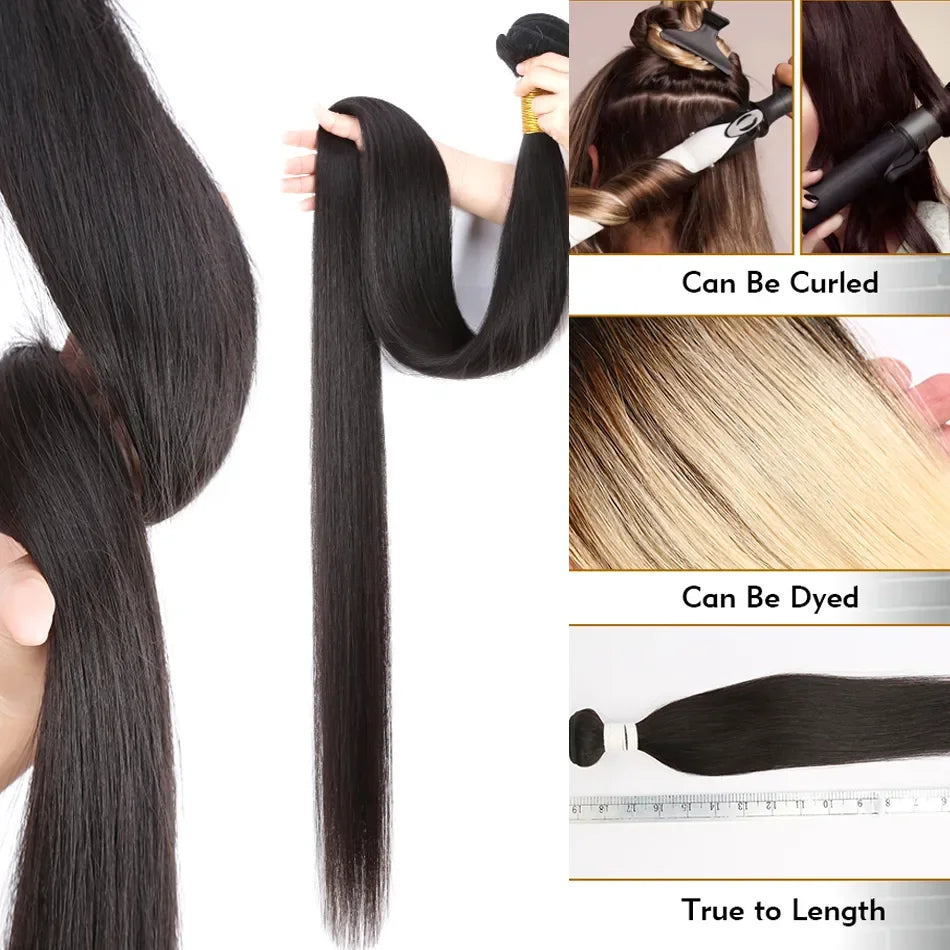 Paquets péruviens de cheveux humains droits d'os affaire des Extensions de cheveux vierges non transformés longs épais pas cher tissage de cheveux brésiliens naturel
