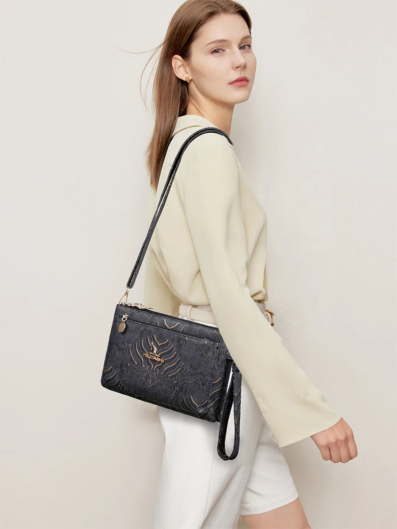 Sac à Main en Cuir de Luxe pour Femme, Sacoche de Marque Authentique, de Styliste, à Bandoulière, Multicouche, 03 Utilisation