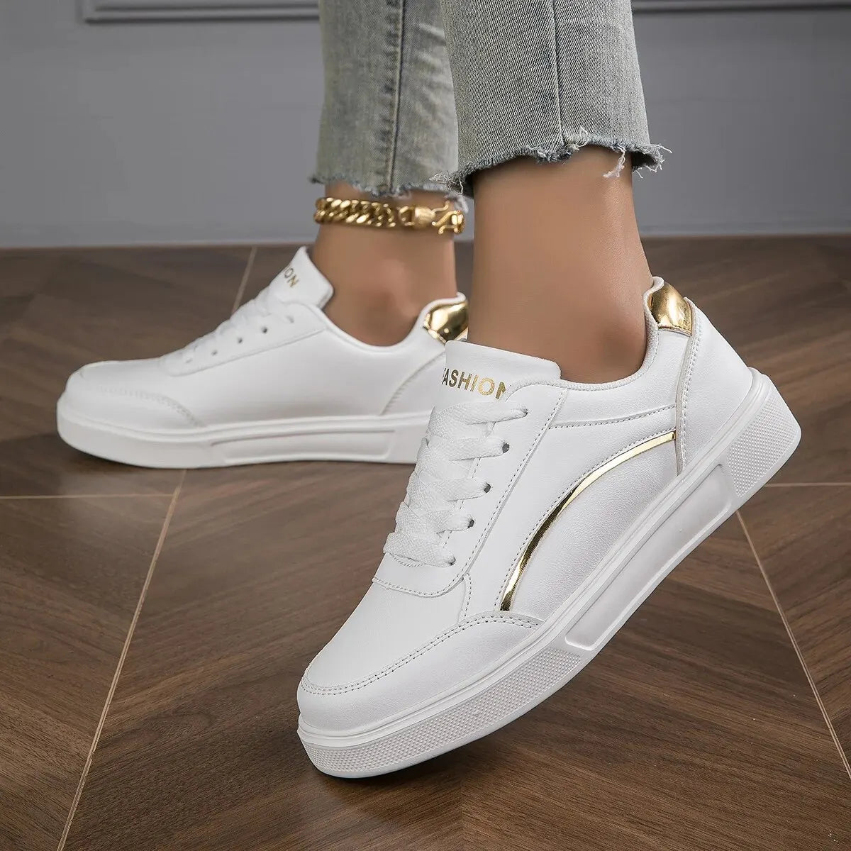 Espadrilles Femme Plateforme - Baskets Décontractées en Cuir
