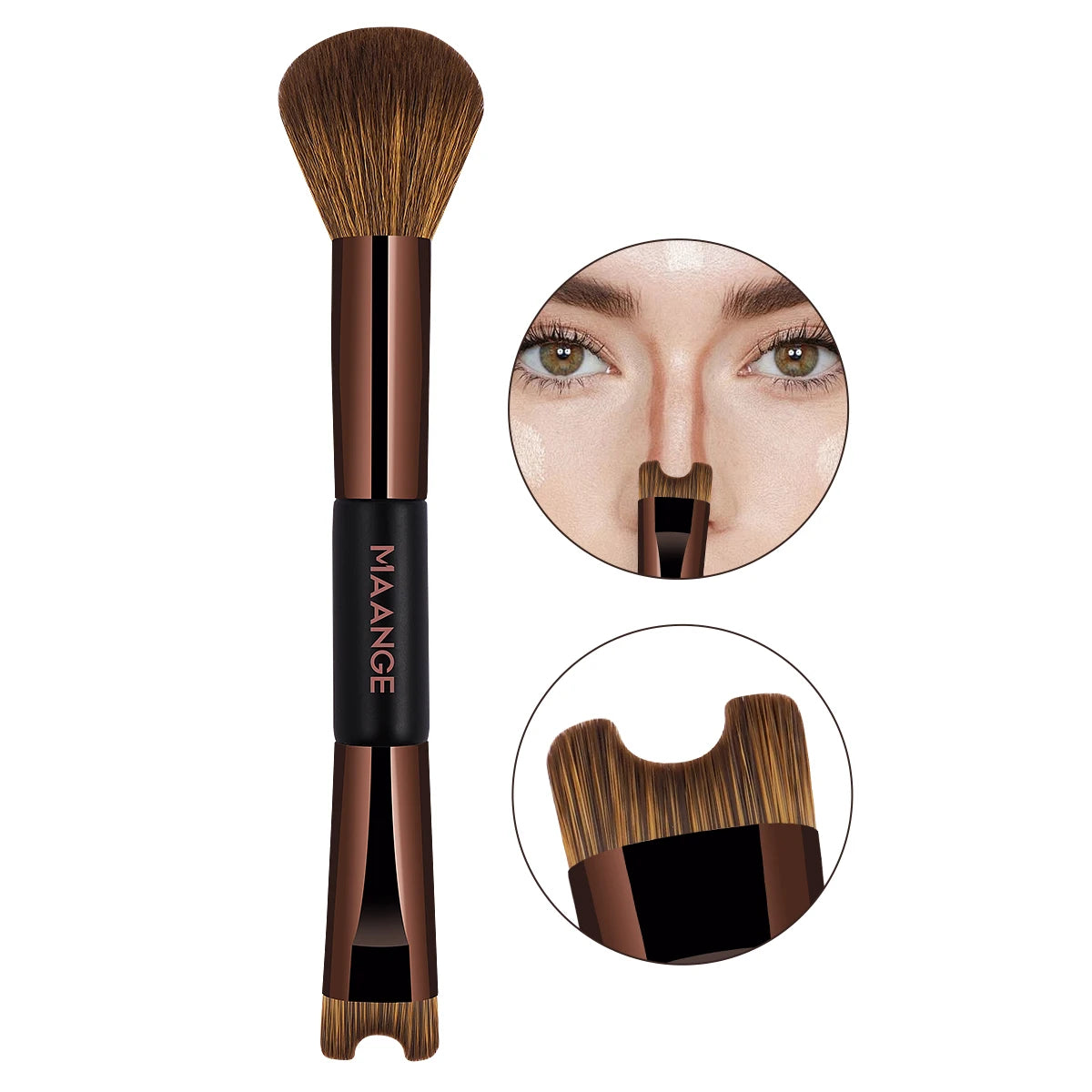 MAANGE Double tête fond de teint Contour du nez pinceau de maquillage en forme de U Modification facile de l'ombre nasale pinceau de maquillage du visage impeccable - Lencensa 
