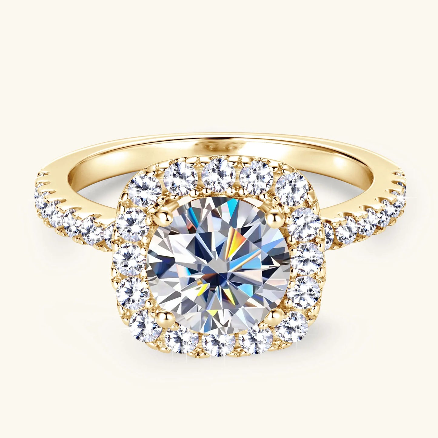 Bague Moissanite 2ct Certifiée GRA - Argent 925 Plaqué Or 18K