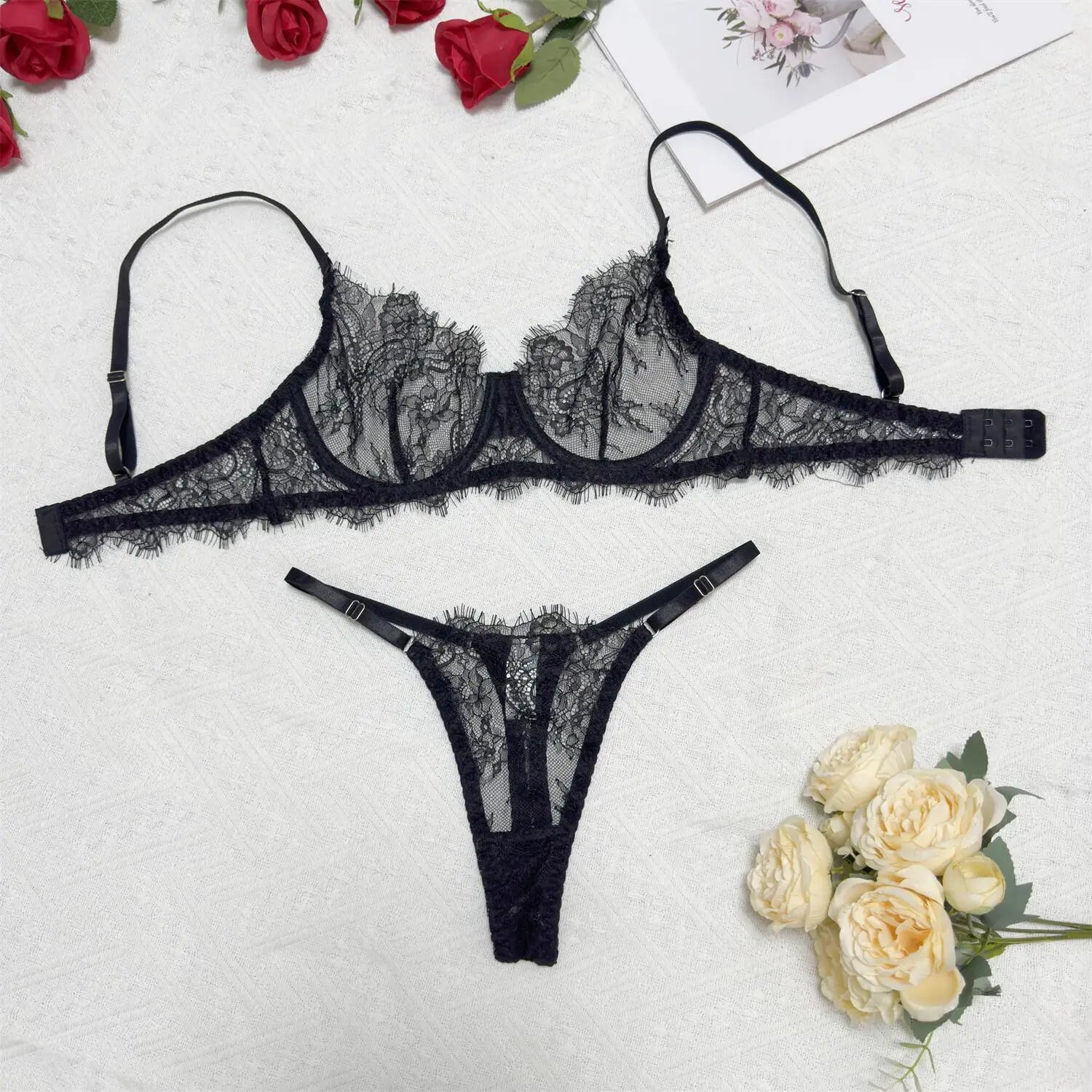 Ensemble Lingerie Blanc - Soutien-Gorge Push-Up et String Dentelle - Lencensa 