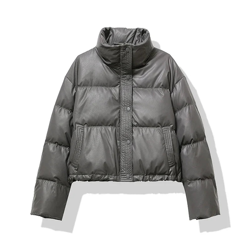 Veste Femme Matelassée Col Montant - Manteau Court Automne Hiver
