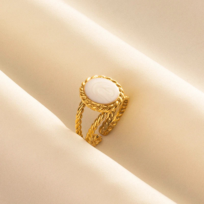 Bague en Acier Inoxydable Plaqué Or group pour Femme et Homme, Bijoux d'Anniversaire, Huile de Goutte à Goutte Blanche, Étoile, Cœur, Œil, Ouvert, Réglable, Vintage