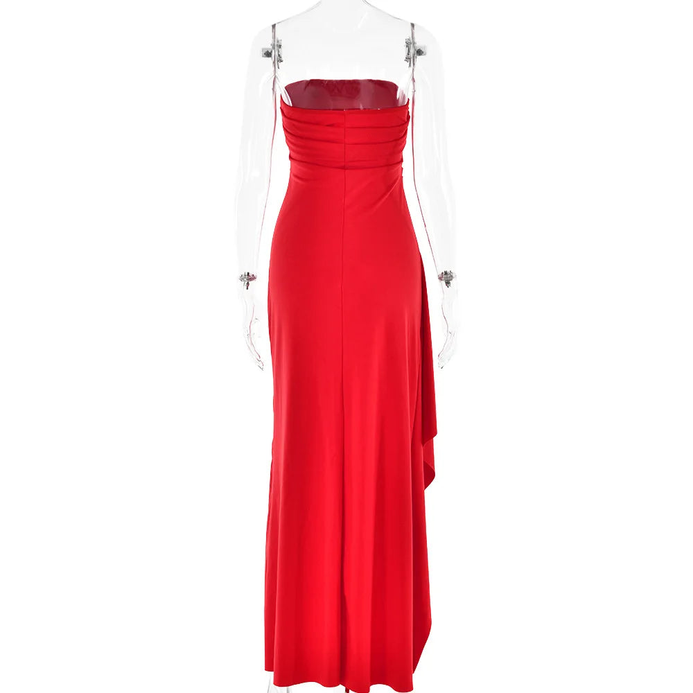 Robe Maxi fendue, épaules dénudées, élégante, taille haute, tenue de Club pour femmes, Sexy, sans bretelles, robe froncée