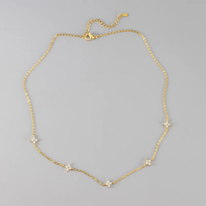 Colliers en acier inoxydable et Zircon pour femmes, plaqué or 18 carats, chaîne à quatre feuilles d'herbe, bijoux de luxe, cadeau, nouvelle collection