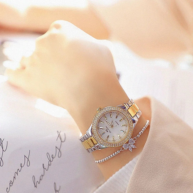 Mode dames montres robe or Montre femmes cristal diamant montres en acier inoxydable argent horloge femmes Montre Femme