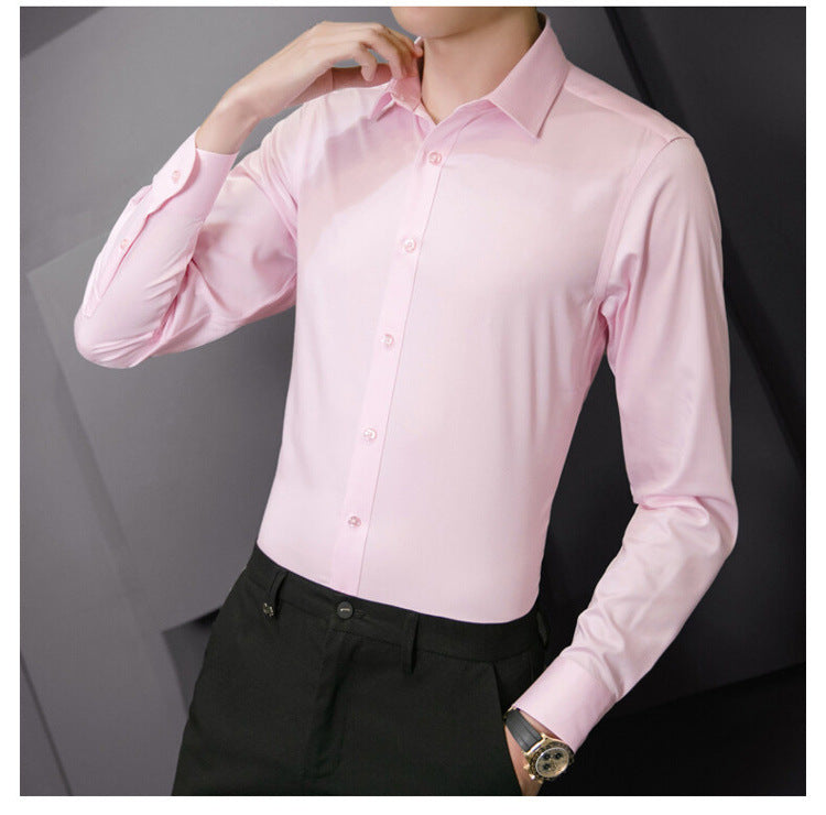 Chemise d'affaires à manches longues pour hommes, grande taille, couleur unie, mode classique, basique, décontractée, Slim, blanche, vêtements de marque, nouvelle collection - Lencensa 