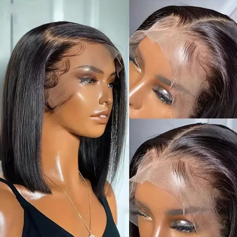 Perruque Bob brésilienne courte 13x4 dentelle frontale perruque de cheveux humains pour les femmes perruques Bob transparentes 200% densité droite Bob perruques 14 16 pouces