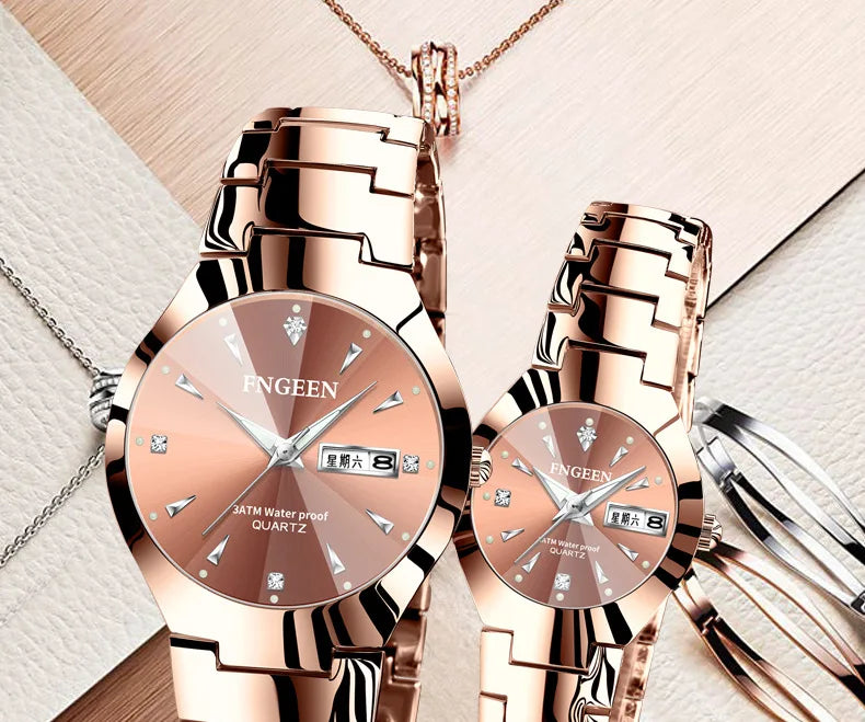 FNGEEN-Montre à Quartz de Luxe en Acier Inoxydable pour Homme et Femme, Montre-Bracelet Étanche pour Couple, Amoureux, 2023, 5808