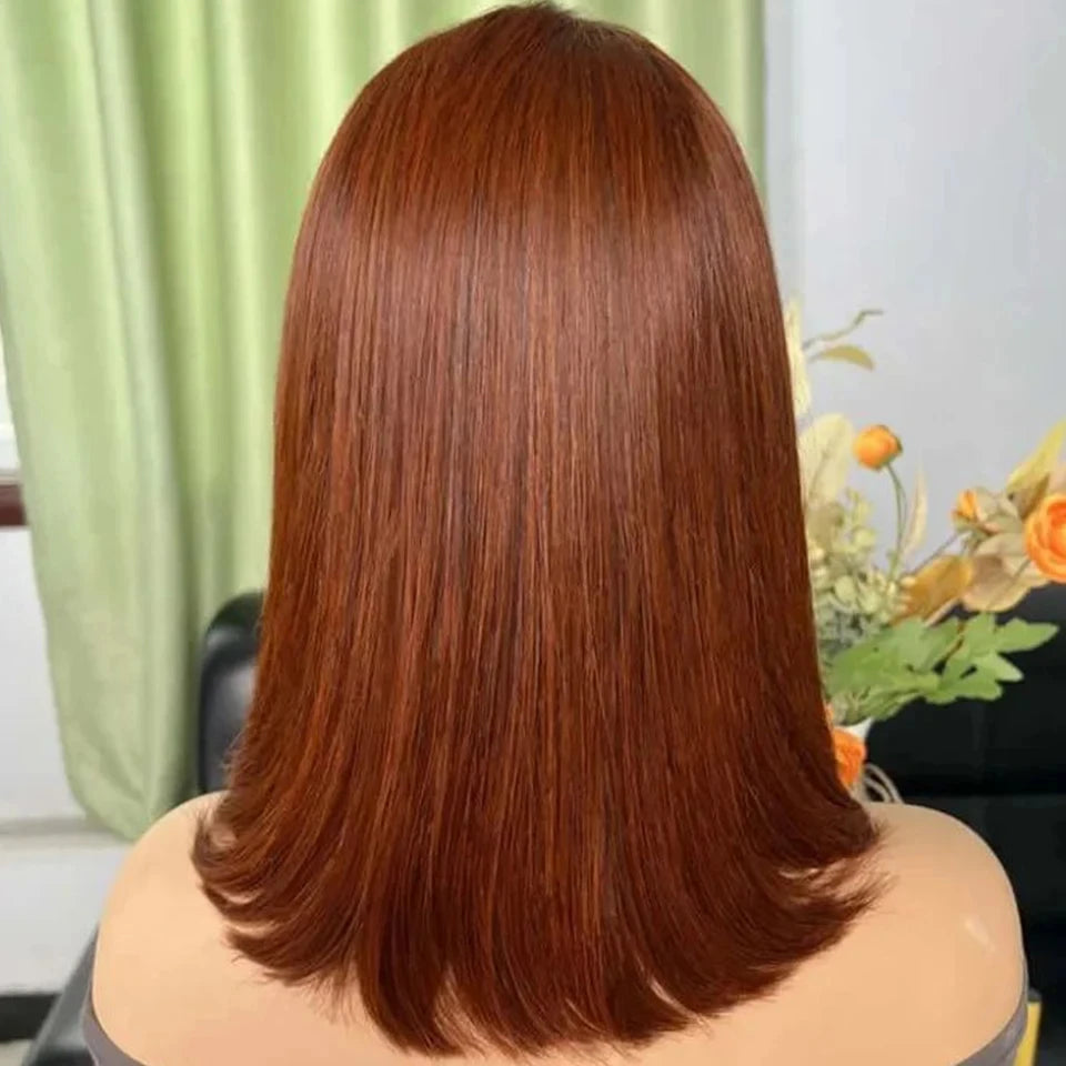 Rebecca-Perruque Bob Péruvienne Naturelle Courte, Cheveux Lisses, Brun Rousse 33, 13x6x1 T, pour Femme