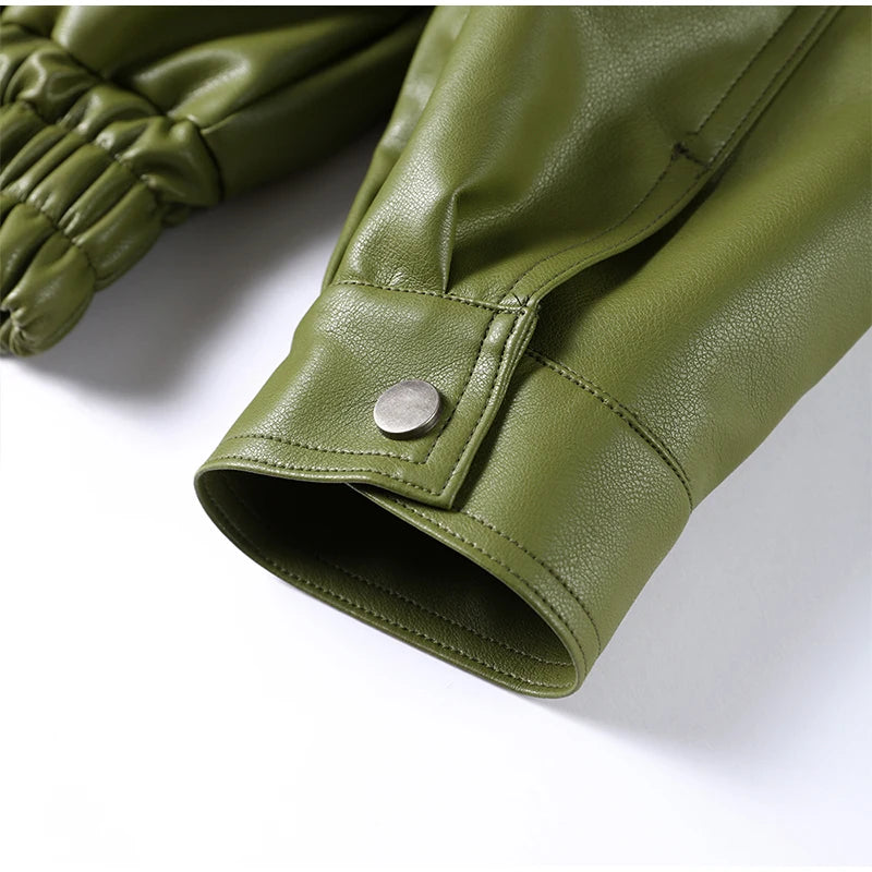 Veste Femme en Cuir Marron avec Ceinture - Style Motard Automne