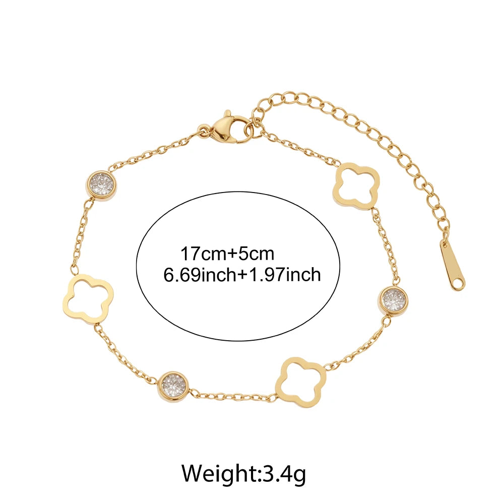 Bracelet porte-bonheur en acier inoxydable, trèfle creux en cristal et zircone, Design Simple et généreux, bijoux de poignet pour femmes, usage quotidien