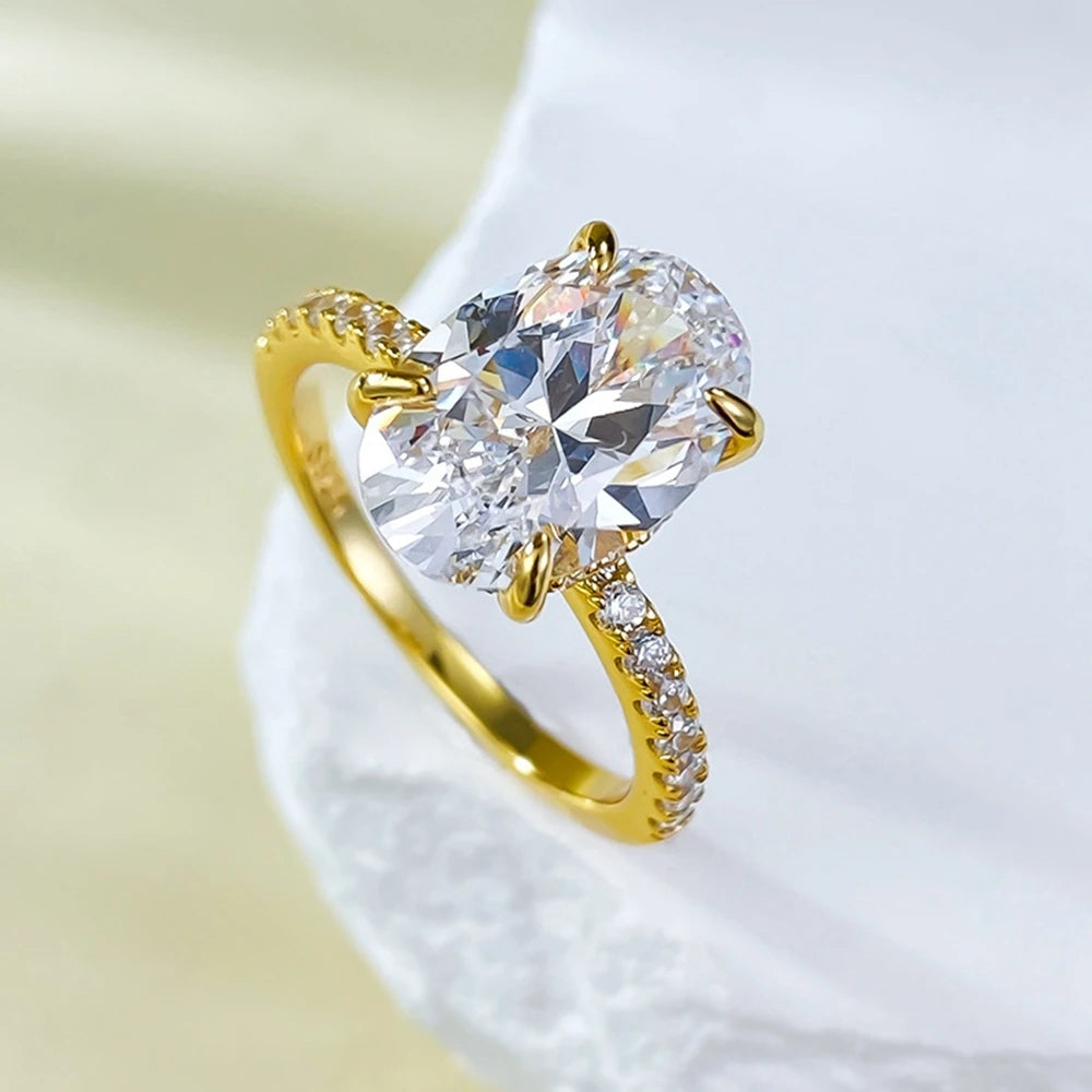 Bague Argent 925 Plaqué Or 18K - Saphir Ovale 8x12mm Laboratoire