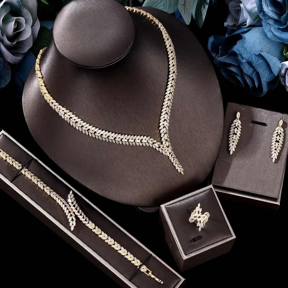 Ensemble de bijoux de mariage en zircone cubique, collier de Dubaï, bracelet, boucles d'oreilles, cristal CZ, mariée nigériane, chaud, nouveau, 2023, 4 pièces