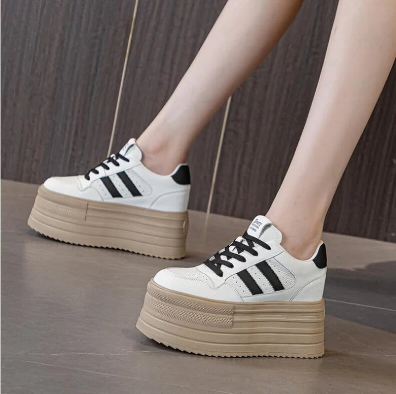 Lencensa - Baskets Compensées Femme Premium | Chaussures Cuir Véritable 10cm de Qualité Supérieure