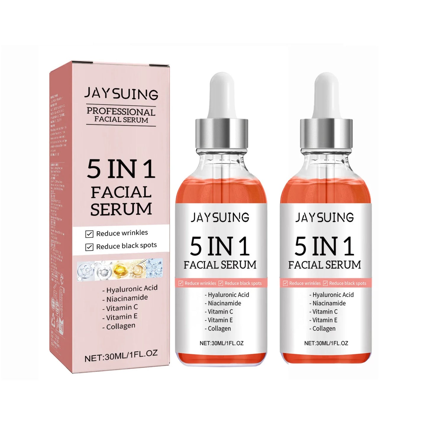 Sérum pour le visage 5 en 1, estompe les ridules, raffermissant, rétrécit les pores, hydratant, éclaircissant, acide hyaluronique, rétinol, 1/2/3 pièces