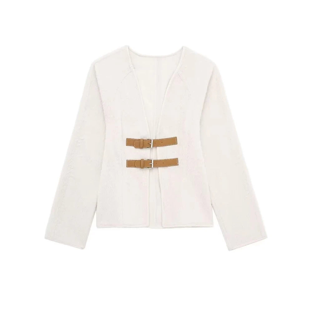Manteau Laine Premium Lencensa Femme - Veste Ceinturée Haute Qualité Col V