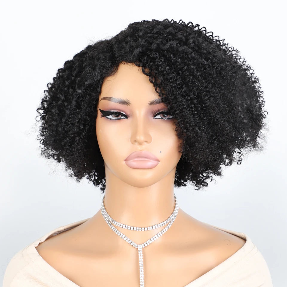 Perruque Bob Lace Wig Péruvienne Naturelle pour Femme Africaine, Cheveux Crépus Bouclés, Deep Curly, Baby Hair, Pixie Water Wave
