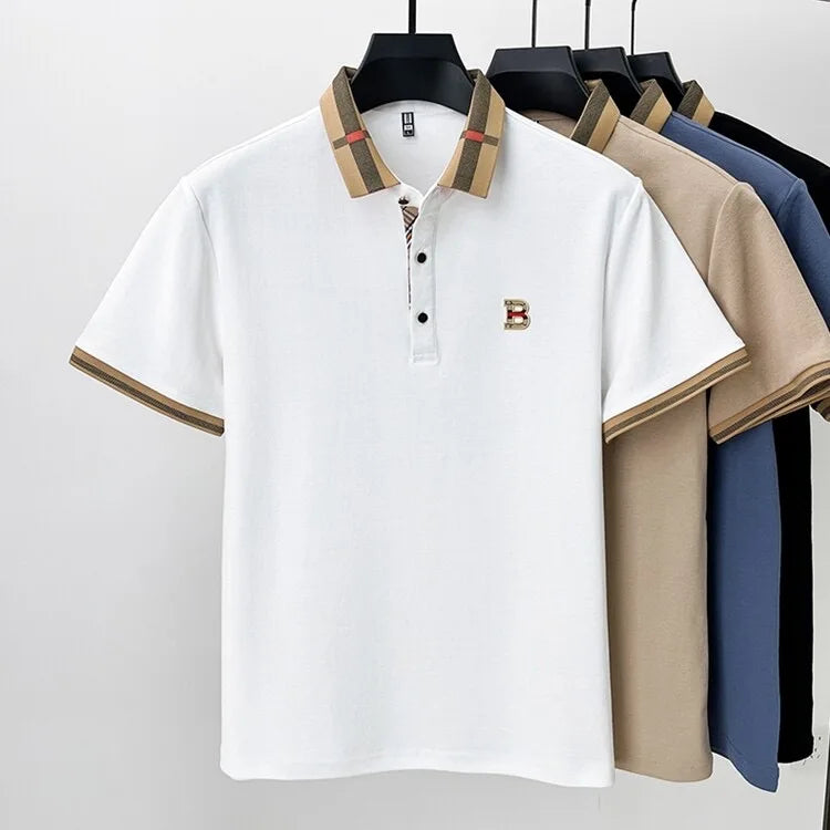 Marque de luxe logo polo à manches courtes hommes été nouveau haut de gamme en soie coton respirant Paul T-shirt mode décontracté vêtements pour hommes - Lencensa 