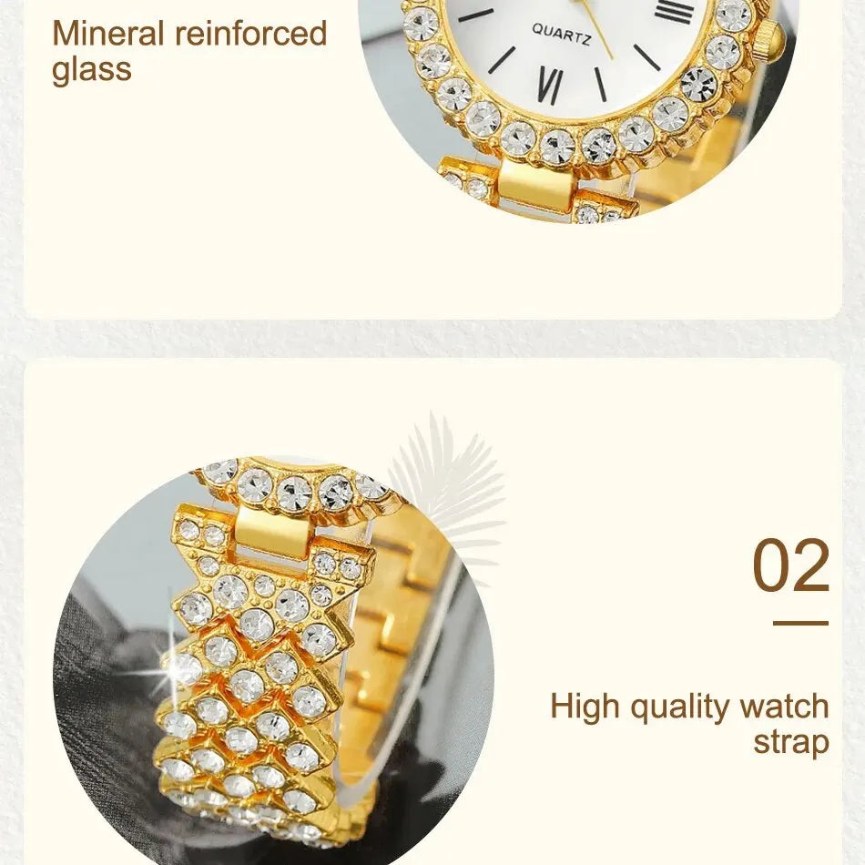 Ensemble de montre-bracelet à quartz pour femme, horloge pour femme, cadran romain, design de marque de luxe, décontracté, 6 pièces