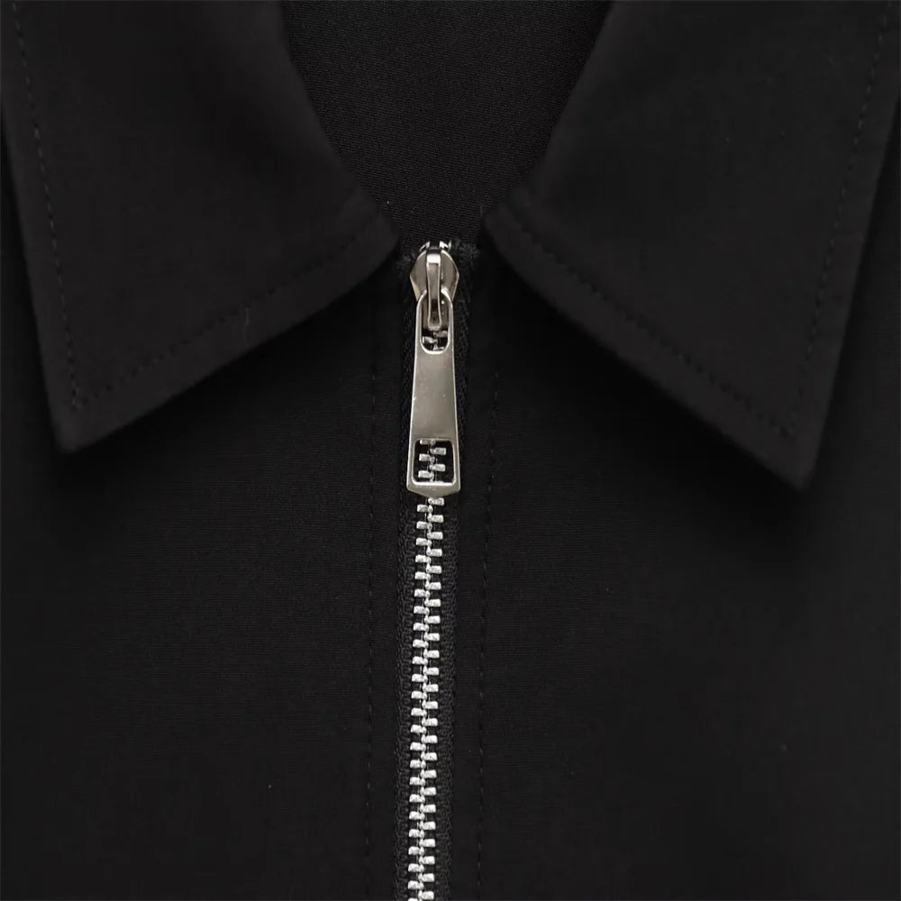 Veste Courte Femme Noire avec Col - Blouson Fermeture Éclair